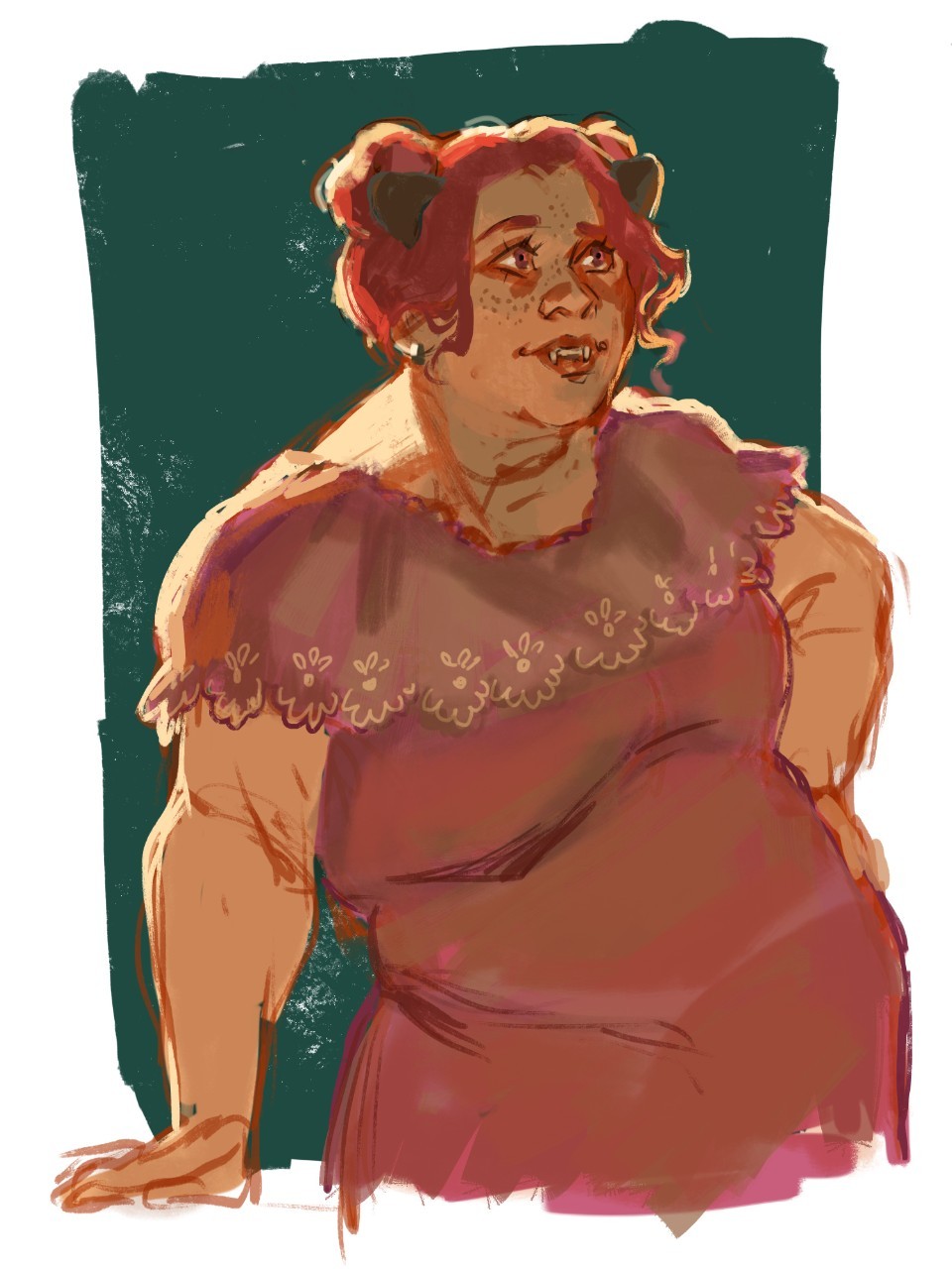 a fat woman wearing a dress